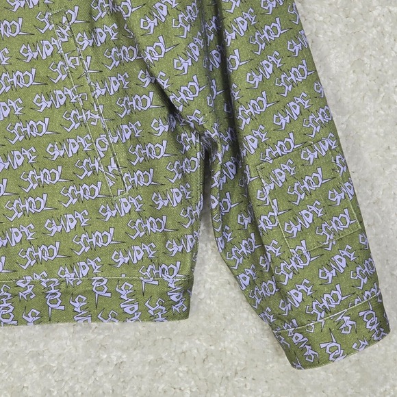 Sundae School Jacket Mens Large Green‎ Kale Denim Script Logo Button Streetwear - Picture 2 of 10